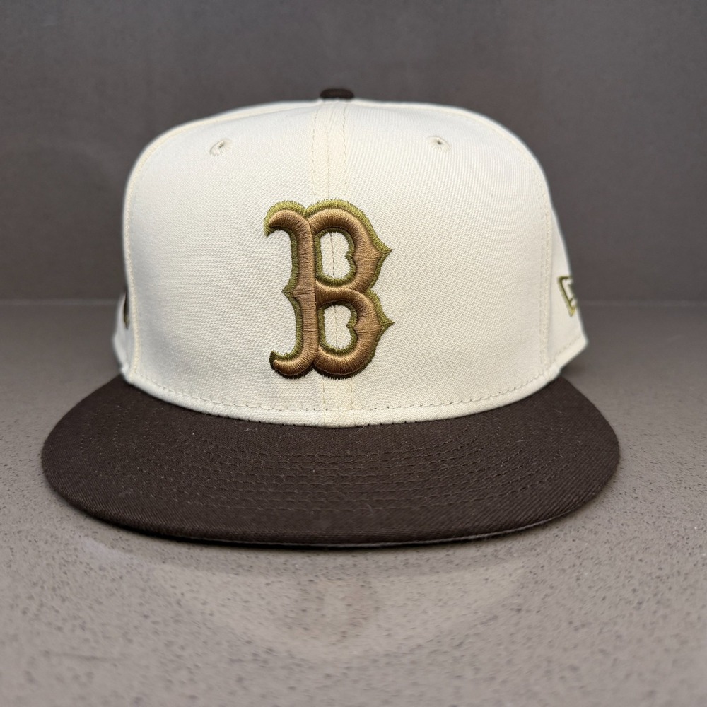 New Era 59FIFTY Boston Red Sox World Series Hat Size 8 Cream Brown Fitted
